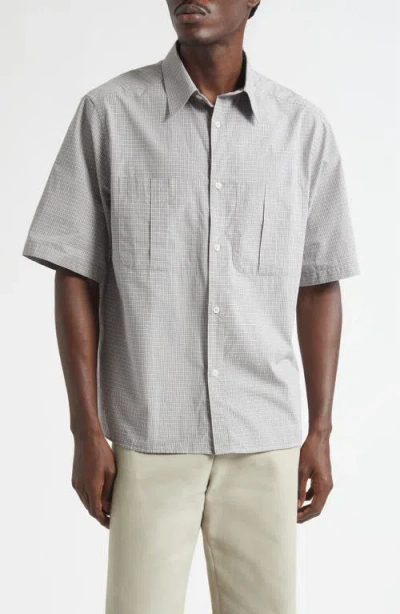 De Bonne Facture Painters Short Sleeve Organic Cotton Button-up Shirt In Gray