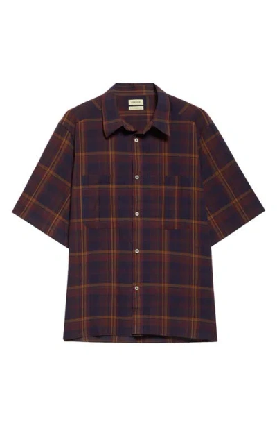 De Bonne Facture Plaid Cotton Painter's Shirt In Burgundy Check