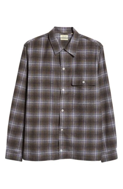 De Bonne Facture Plaid Long Sleeve Camp Shirt In Purple Check