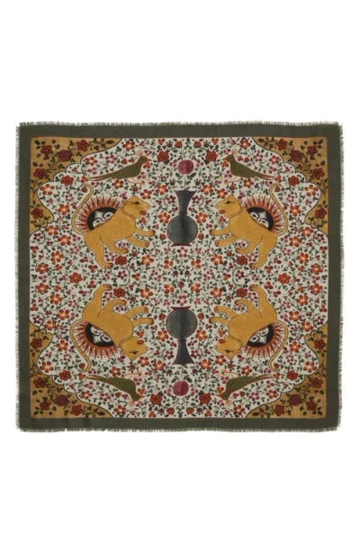 De Bonne Facture Print Wool Square Scarf In Ispahan Folk Pattern