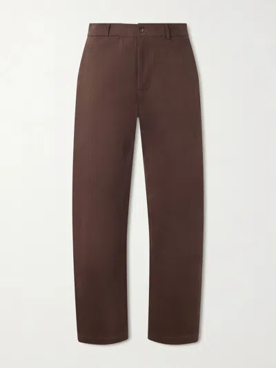 De Bonne Facture Straight-leg Cotton-twill Suit Trousers In Brown