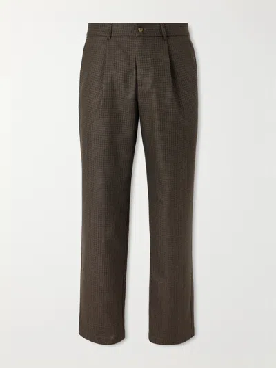 De Bonne Facture Straight-leg Pleated Puppytooth Wool-flannel Trousers In Brown