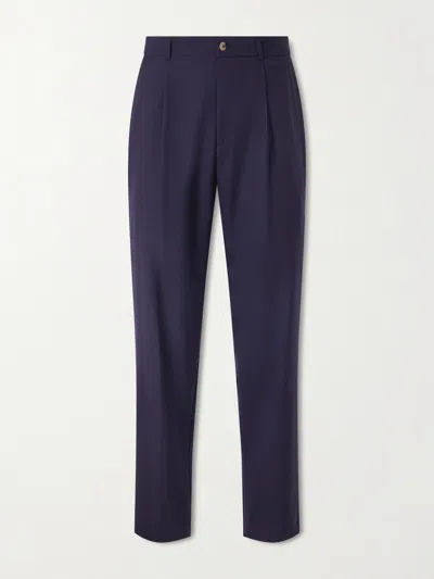 De Bonne Facture Straight-leg Pleated Super 130s Wool Suit Trousers In Blue