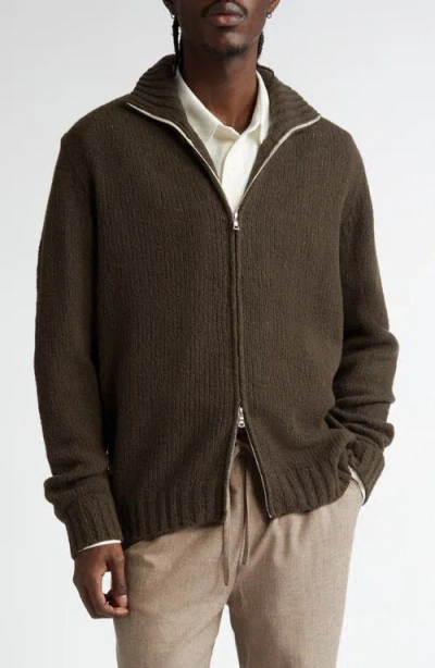 De Bonne Facture Wool Zip-up Cardigan In Khaki Brown