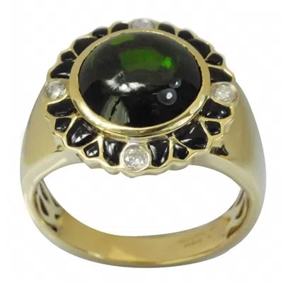 Pre-owned De Buman 7.14ctw Diopside & Diamond Solid 10k Yellow Gold Men's Ring Size10.25 In Green