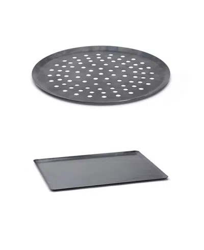 De Buyer Blue Carbon Steel Baking Sheet & Perforated Pizza Tray Set In Gray
