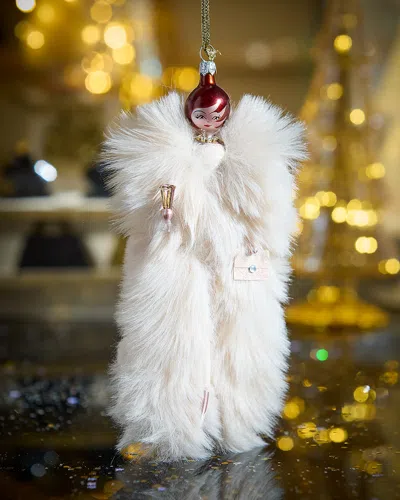 De Carlini Fashionista In Cream Fur Coat Christmas Ornament In White