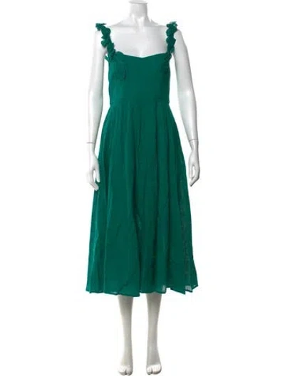 Pre-owned De Castro Linen Midi Length Dress W/ Tags In Green
