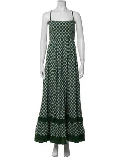 Pre-owned De Castro Patterned Long Dress In Green