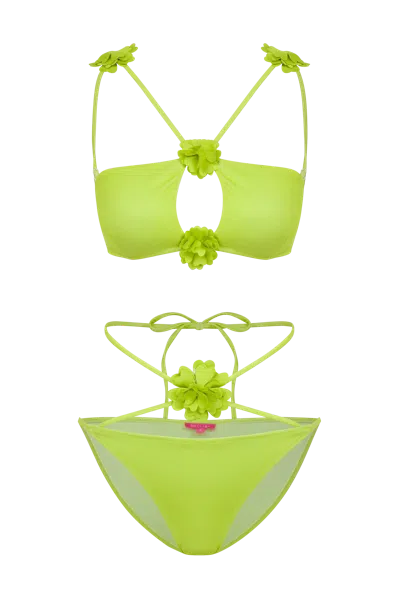 De Clara Primrose Floral Bikini Set In Green