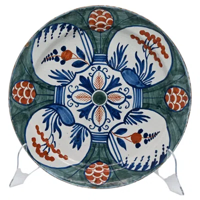 Pre-owned De Grieksche A Antique Delft - Large Green And Polychrome 'four Hearts' Dish - 18th Century