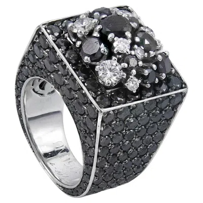Pre-owned De Grisogono 11.27ct Black Diamond Cocktail Ring In 18k White Gold