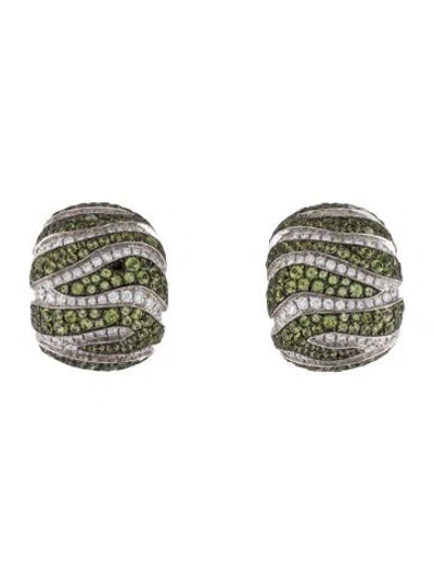 Pre-owned De Grisogono 18k Peridot & Diamond Earclip Earrings In Multi