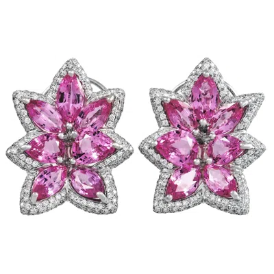 Pre-owned De Grisogono 18k White Gold 1.94 Ct Diamond And Pink Sapphire Earrings