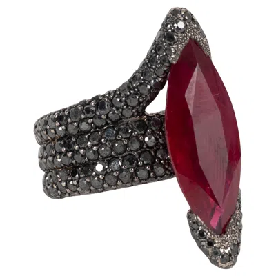 Pre-owned De Grisogono 18k White Gold Ruby & Diamond Ring 6.5