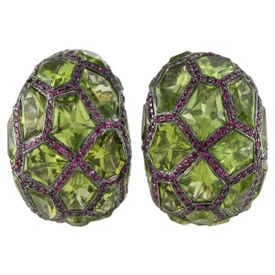 Pre-owned De Grisogono 18k White Gold Ruby And Peridot Earrings