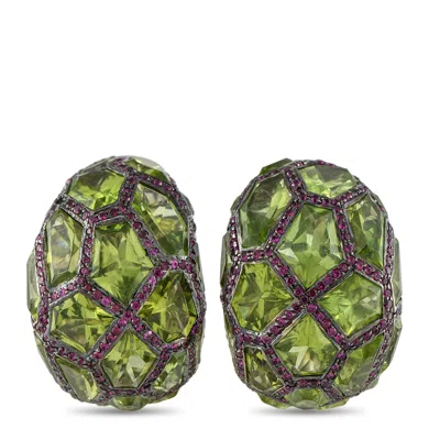 De Grisogono 18k White Gold Ruby And Peridot Earrings Dg05-080425 In Green