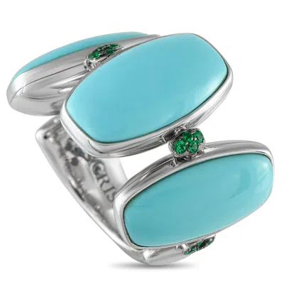 De Grisogono 18k White Gold Turquoise And Emerald Ring De03-080425