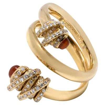 Pre-owned De Grisogono 18kt Rose Gold Spiral Carnelian And Diamond Ring In Red
