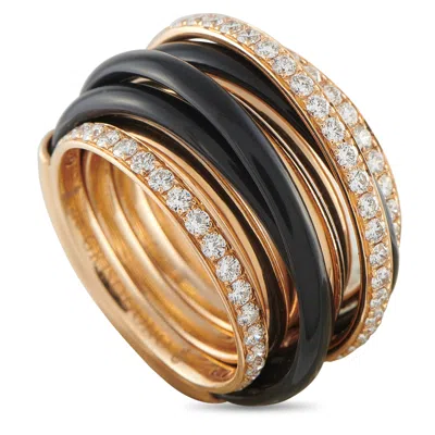 De Grisogono Allegra 18k Rose Gold 1.75ct Diamond And Black Ceramic Ring Dg04-040826 In Silver