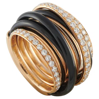 Pre-owned De Grisogono Allegra 18k Rose Gold 1.75ct Diamond And Black Ceramic Ring In Red