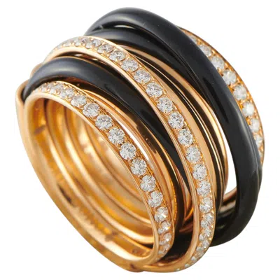Pre-owned De Grisogono Allegra 18k Rose Gold 1.75ct Diamond And Black Ceramic Ring In Red