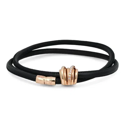 Pre-owned De Grisogono Allegra Diamond Leather Wrap Bracelet 18k Rose Gold In Red