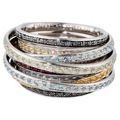 Pre-owned De Grisogono Allegra Ring In White Gold 18k Diamonds Rubis And Colored Stones