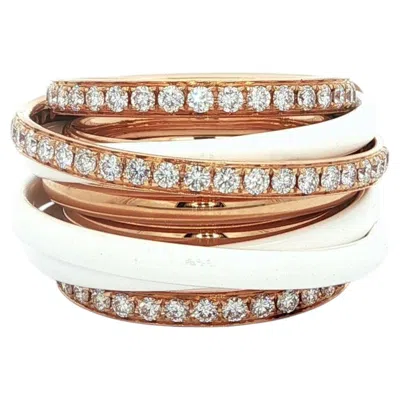 Pre-owned De Grisogono Allegra White Ceramic & Diamond Ring 18k Rose Gold