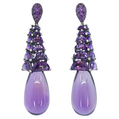 Pre-owned De Grisogono Amethyst Diamond Drop Earrings 18k Blackened Gold In Purple