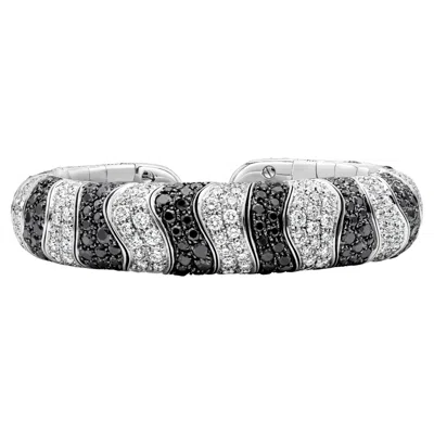 Pre-owned De Grisogono Black & White Diamond Cuff Bangle Bracelet In White Gold