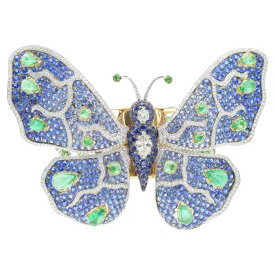 Pre-owned De Grisogono Diamond And Gemstone Butterfly Bangle In Multi