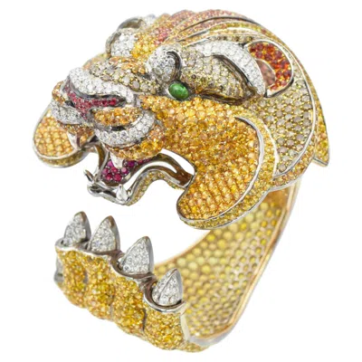 Pre-owned De Grisogono Diamond And Gemstone Lion Cuff Bracelet In Multi