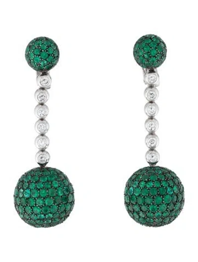 Pre-owned De Grisogono Emerald & Diamond Boule Drop Earrings In Green