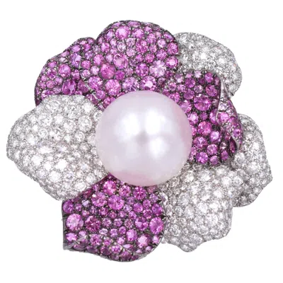 Pre-owned De Grisogono Pearl, Diamond And Pink Sapphire Brooch