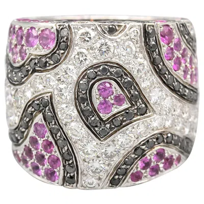 Pre-owned De Grisogono Pink Sapphire Black White Diamond 18 Karat White Gold Ring