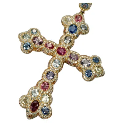 Pre-owned De Grisogono Sapphire And Diamond Cross Pendant In Blue