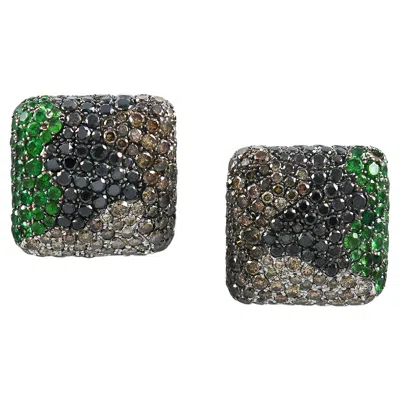 Pre-owned De Grisogono Tsavorite Diamond 18 Karat Gold Earrings In Multi