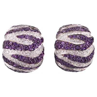 Pre-owned De Grisogono Zebra Amethyst Diamond Gold Earrings In Purple