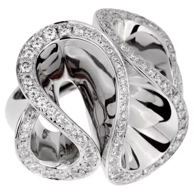 Pre-owned De Grisogono Zigana 18k White Gold Diamond Cocktail Ring Sz 4 1/2