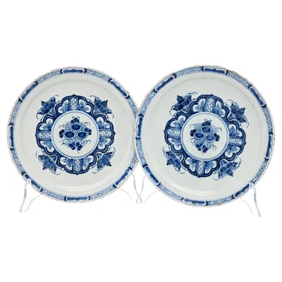 Pre-owned De Klaauw Antique 18th Century Delft Blue And White Plates By Johannes Van Lockhorst