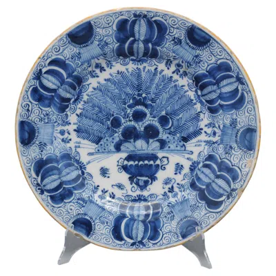 Pre-owned De Klaauw Delft Blue And White 'peacock' Platter (12inch) By , Late 18th Century