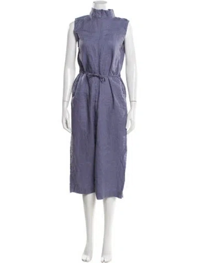Pre-owned De La Rosa Linen Turtleneck Jumpsuit In Purple