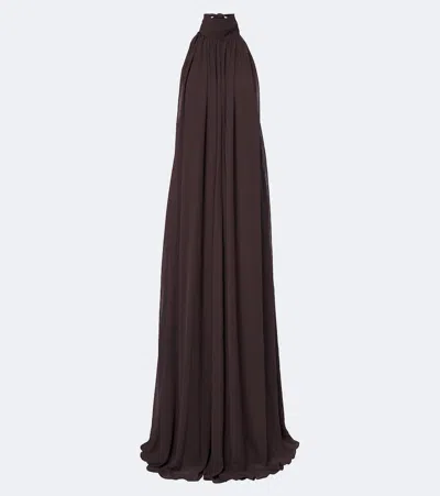 De La Vali Adela Halterneck Chiffon Maxi Dress In Brown