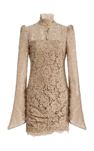 De La Vali Agartha Beaded Lace Mini Dress In Nude