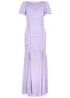 De La Vali Amandine Ruched Maxi Dress In Lilac