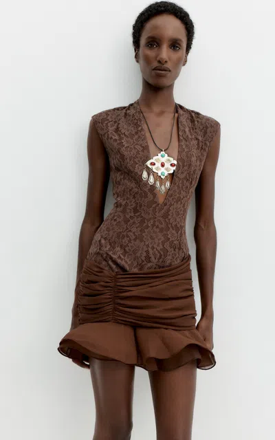 De La Vali Amaris Cotton-blend Mini Dress In Brown