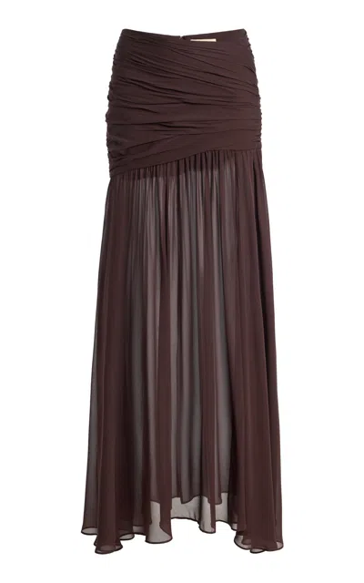 De La Vali Amaya Chiffon Maxi Skirt In Brown