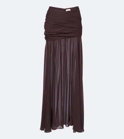 De La Vali Amaya Gathered Chiffon Maxi Skirt In Brown