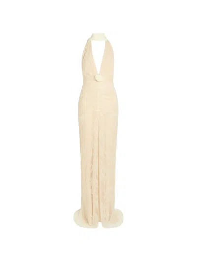 De La Vali Amora Lace Floral-applique Maxi Dress In Brown